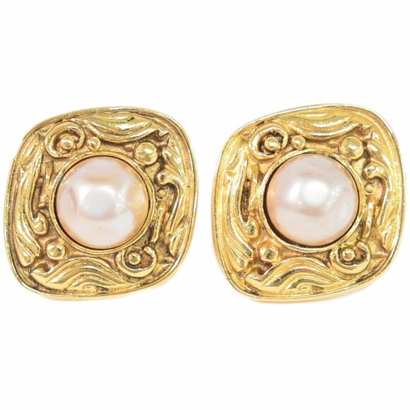 CHANEL Faux Pearl Gold Plated Earrings Clip On - Picture 1 of 9
